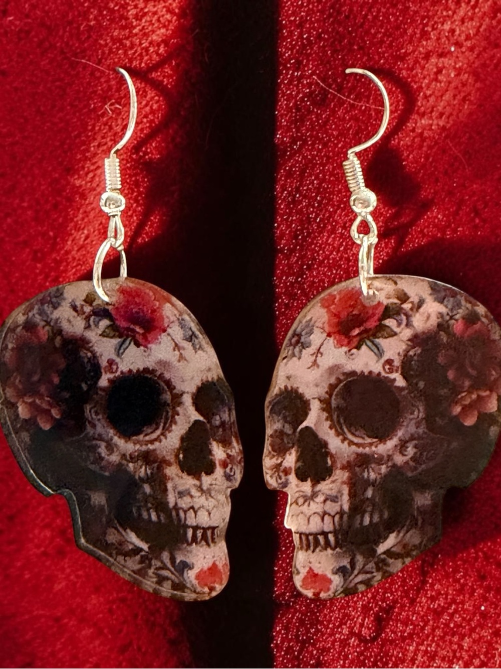 Floral Skull Dangle Earrings